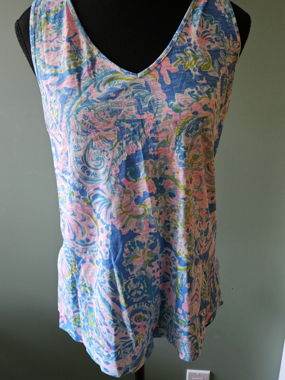 Lilly Pulitzer Blue, Pink & Green Paisley V-Neck Tank